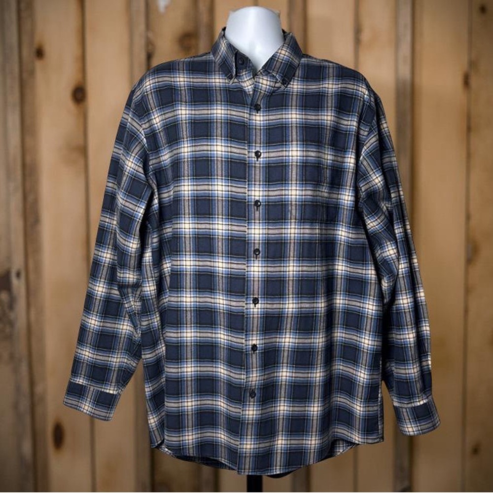 L.L. Bean Men’s Traditional Fit Blue Plaid Flannel Shirt 100% Cotton SZ L Tall